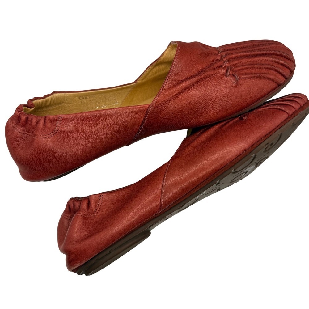 Chocolat Blu Rust Red Leather Pleated Round Toe Ballet Flats Cam2-W Size 8.5M